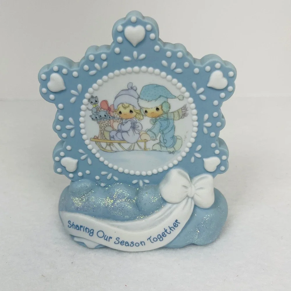 Precious Moments Sharing Our Season Together Blue Snowflake Figurine Winter Sled